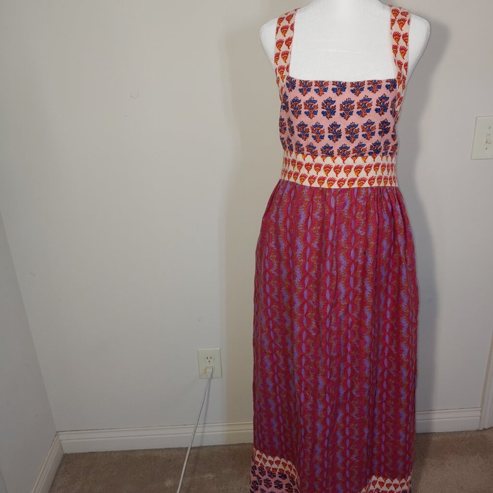 Faherty Gracie Linen Colorblock Summer Sleeveless Maxi Dress S Bali Bloom Pin